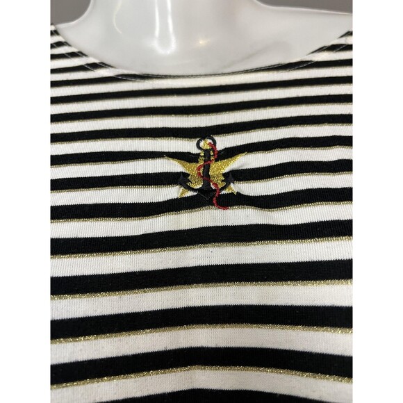 Needle & Threads Shirt Womens XL Black White Striped Nautical Anchor Embroidered - Picture 4 of 8